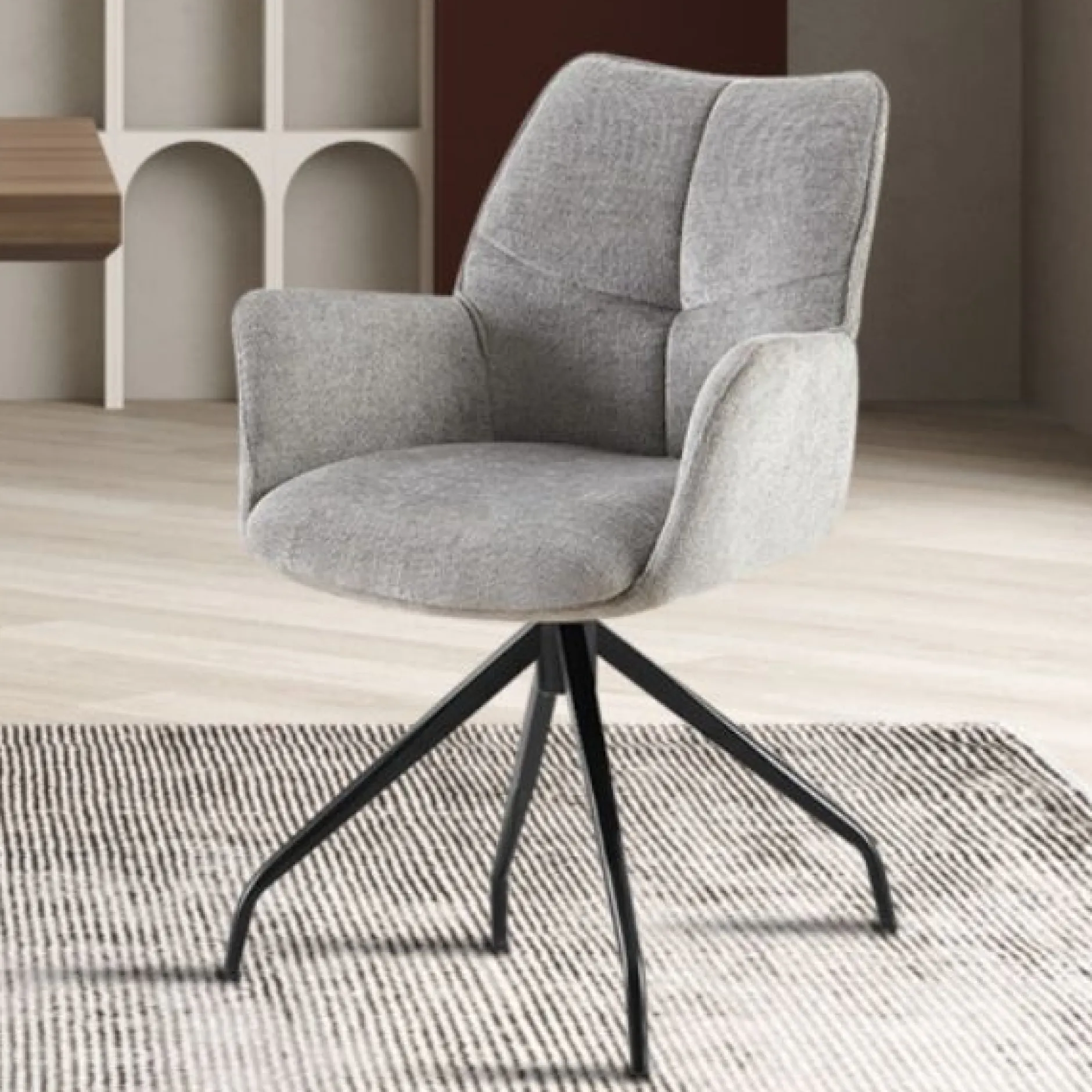Grauer Drehsessel 'Lamor' | Stoff und Metallbeine | 86 x 62,5 x 61,5 cm