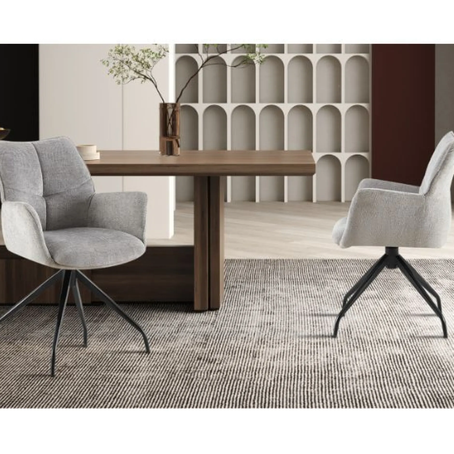 Grauer Drehsessel 'Lamor' | Stoff und Metallbeine | 86 x 62,5 x 61,5 cm