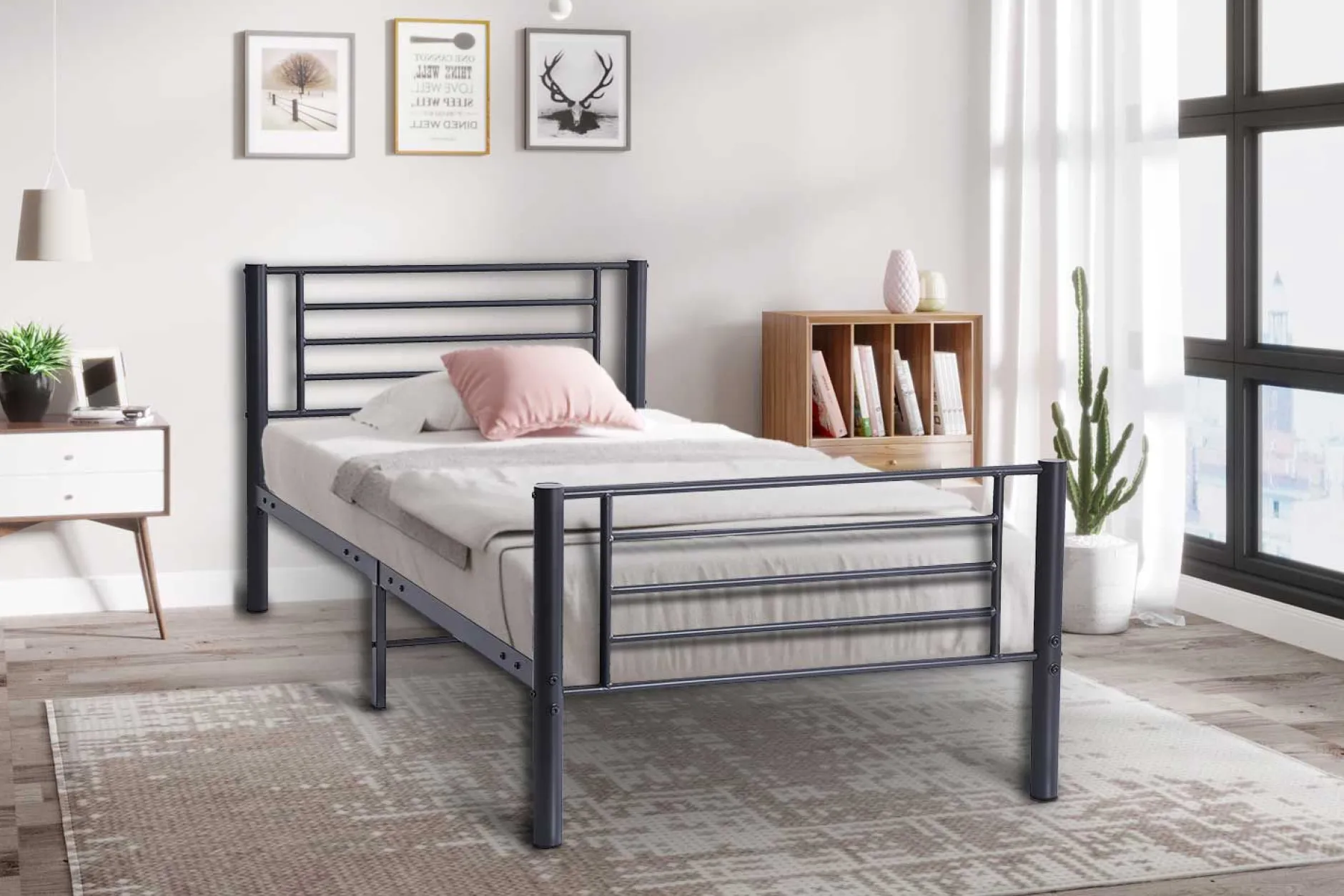 Graues Metallbett Sammy 90x200 | Rahmen 97x210 | H-H 80