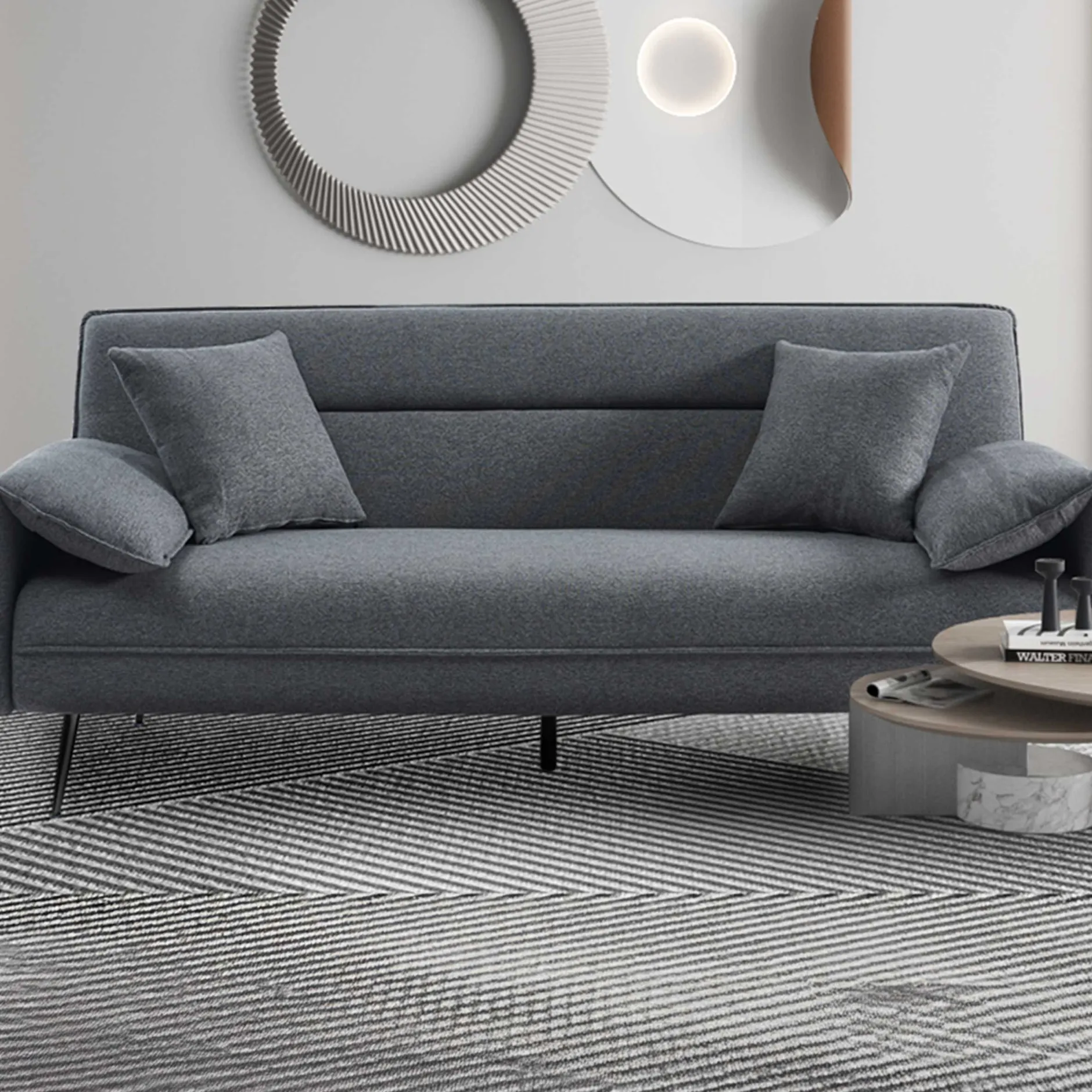 Graues Sivas Sofabett | Eukalyptusrahmen | H-H 95 x B-L 199 x T-P 89 cm