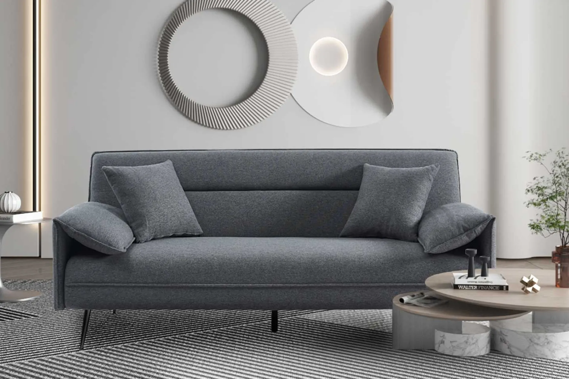 Graues Sivas Sofabett | Eukalyptusrahmen | H-H 95 x B-L 199 x T-P 89 cm