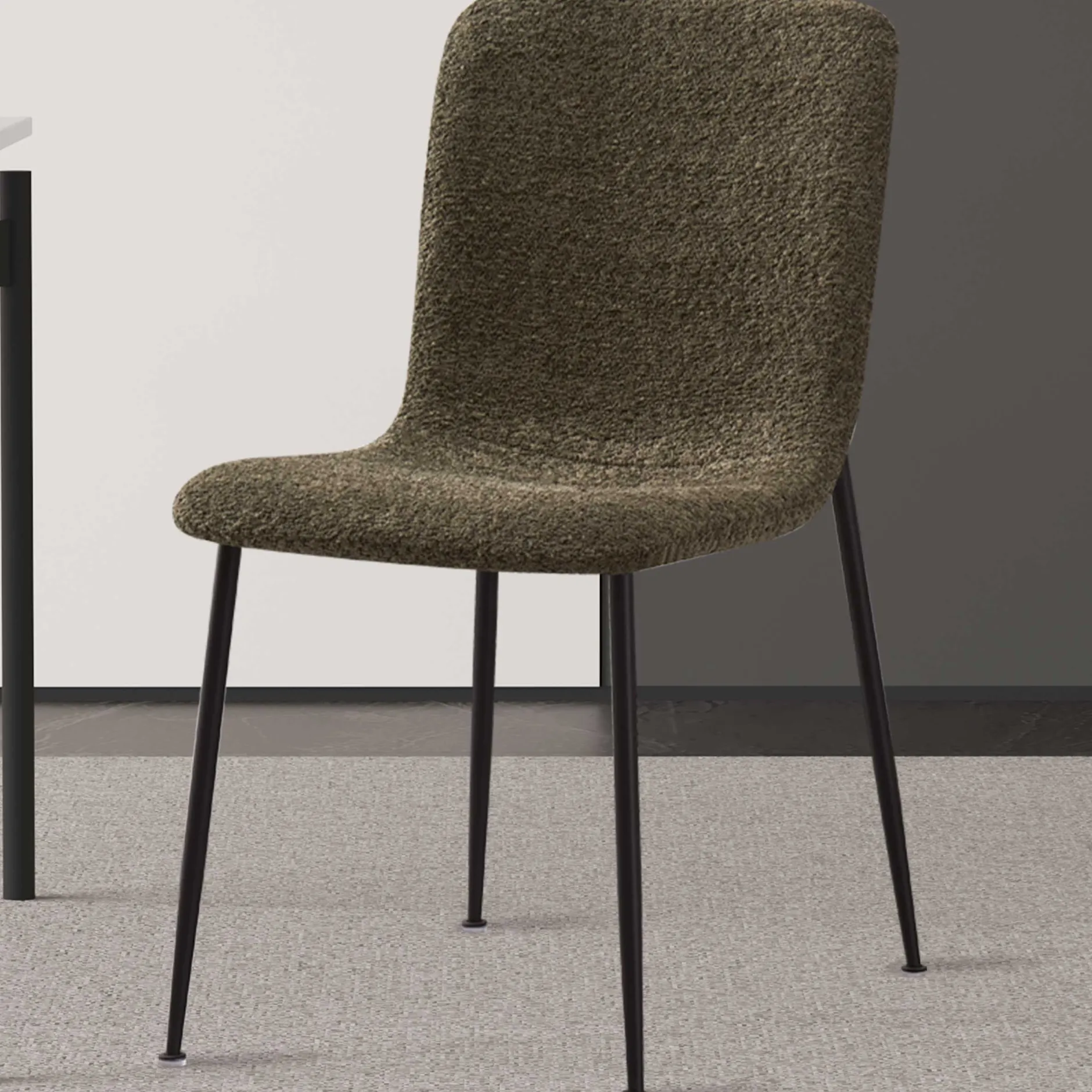 Grüner Bouclé-Stuhl Alice | Metallbeine | H81.5xB42xT57cm