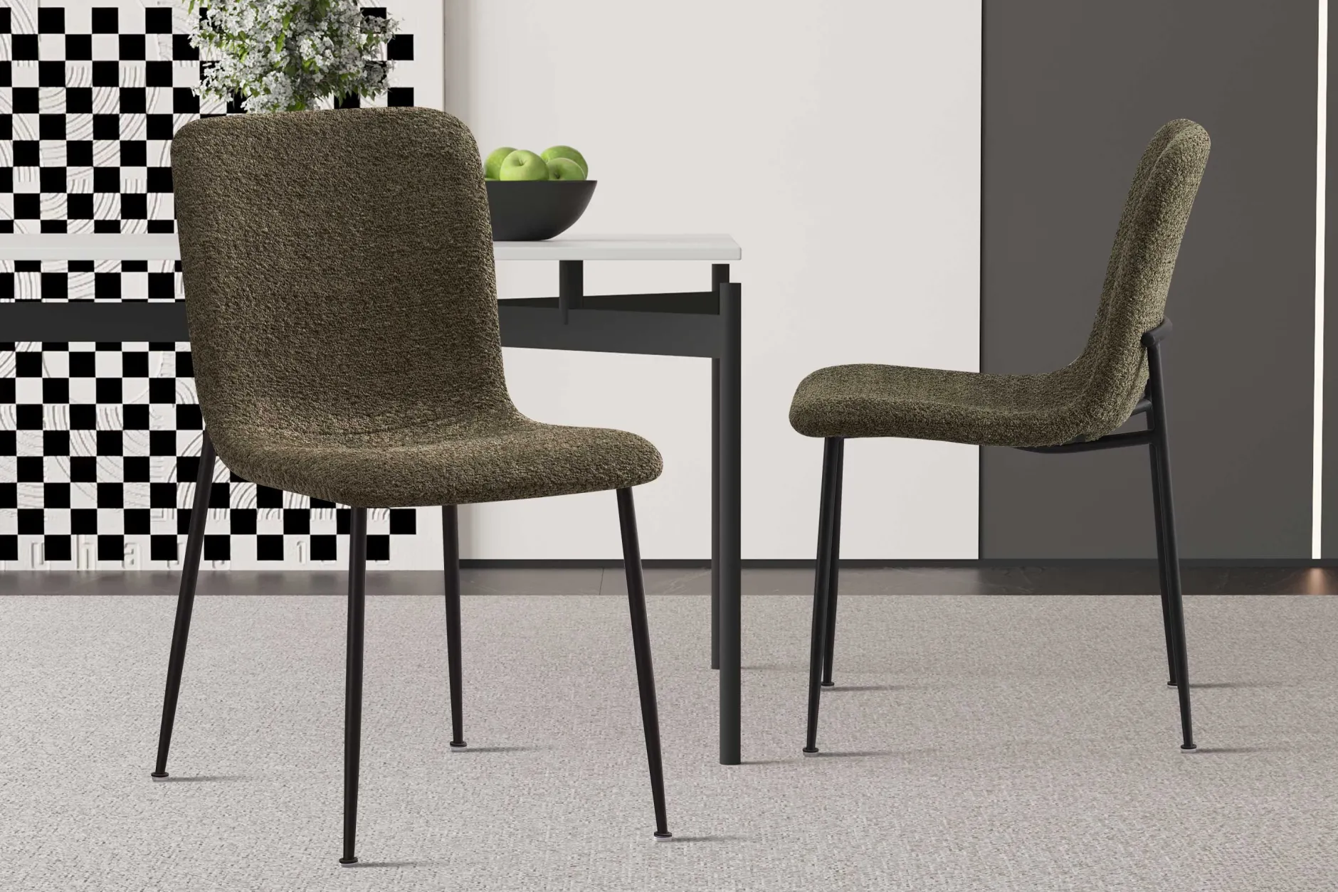 Grüner Bouclé-Stuhl Alice | Metallbeine | H81.5xB42xT57cm
