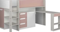 Halbhochbett Beau 90x200 mit Schreibtisch - altrosa