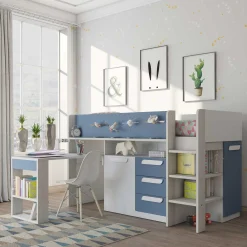 Halbhochbett Beau 90x200 mit Schreibtisch - dunkelblau