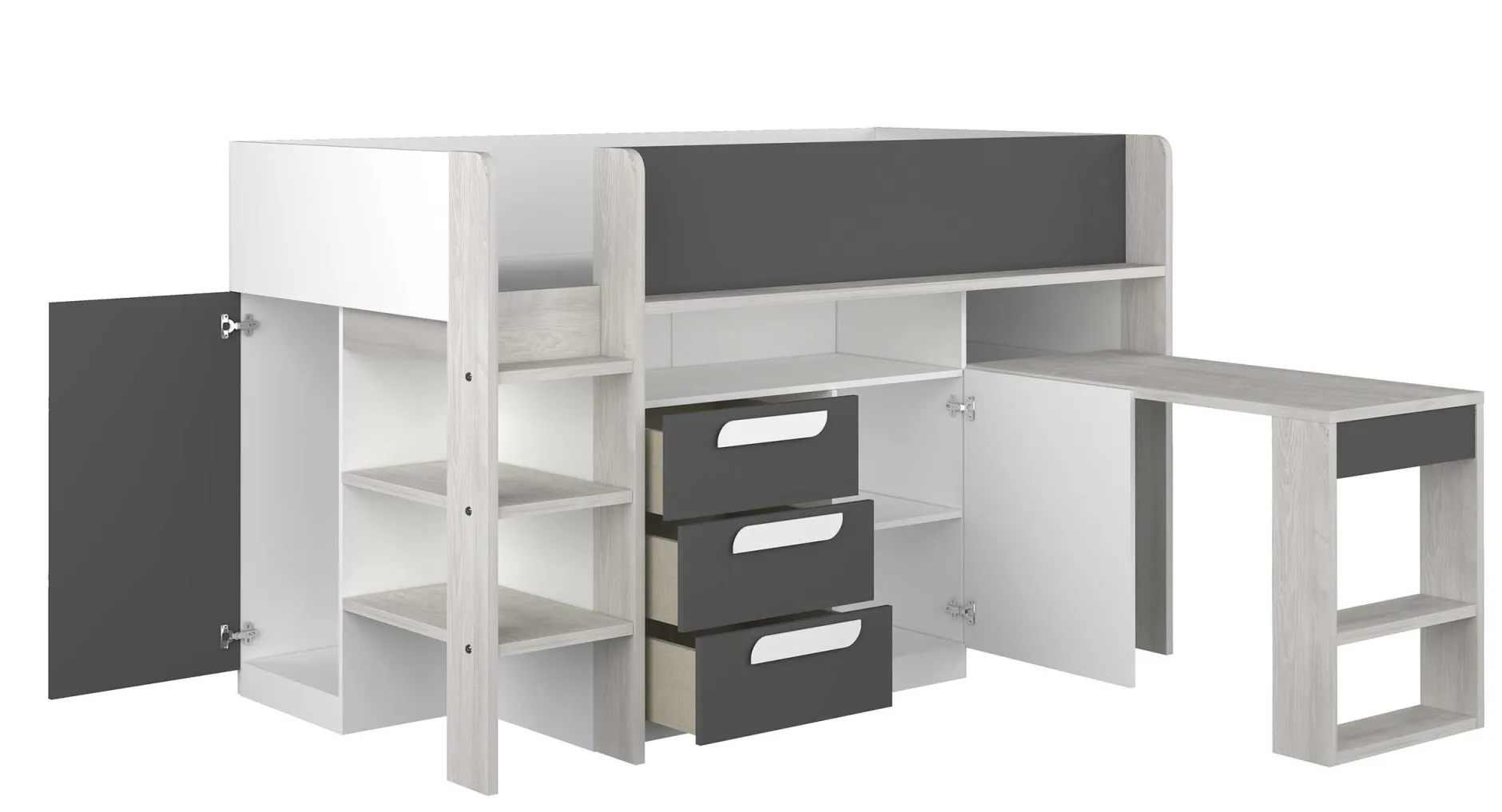 Halbhochbett Beau 90x200 mit Schreibtisch - Farbton grau