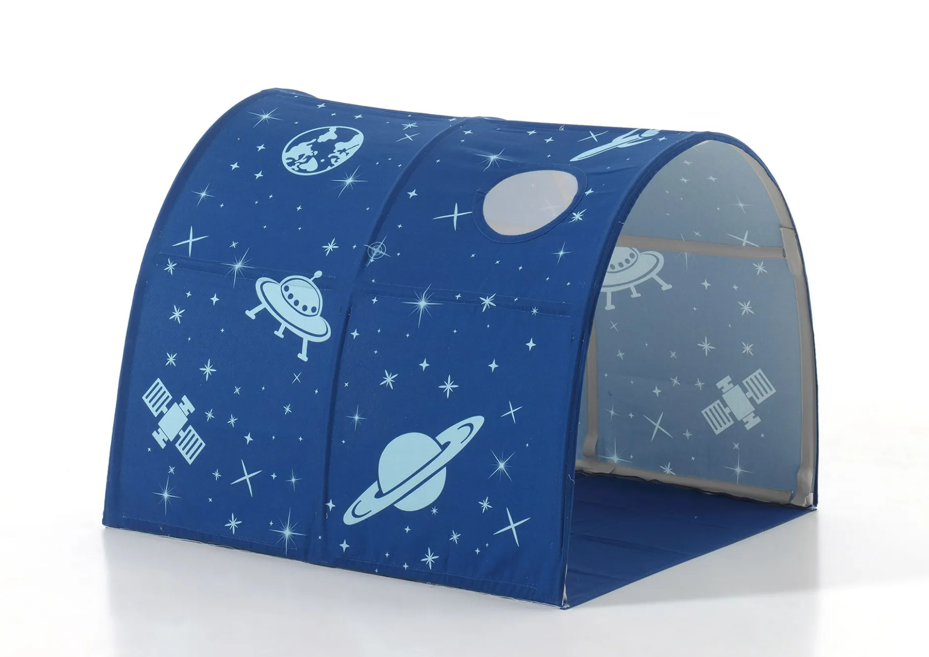 Halbhochbett Charlotte mit Bettzelt und Tunnel Astro - Kieferholz