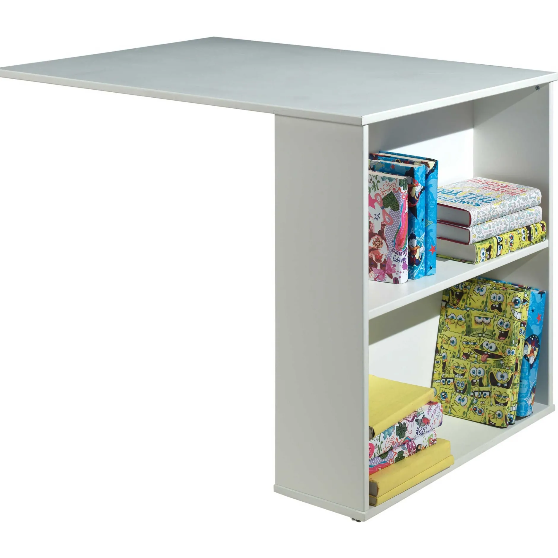 Halbhochbett Charlotte mit Regal, Schreibtisch, Bibliothek und Kommode - weiß