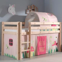 Halbhochbett Charlotte mit Schlafzelt und Betttunnel Spring - Kieferholz