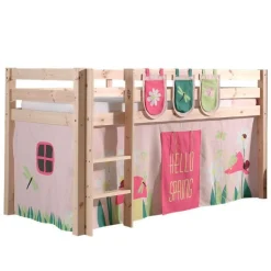 Halbhochbett Charlotte mit Schlafzelt und Aufbewahrungstaschen Frühling - Kieferholz