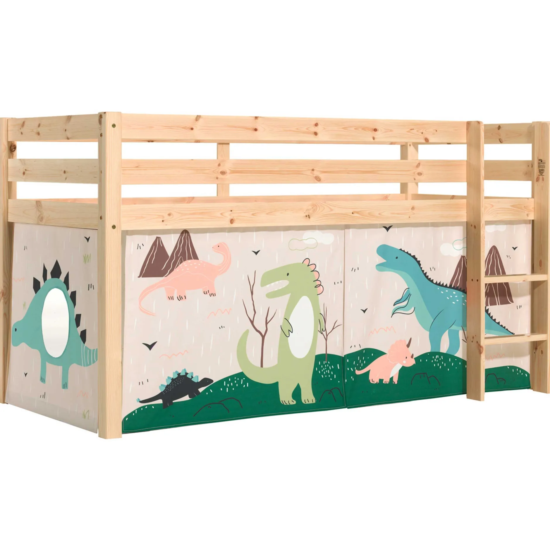 Halbhochbett Charlotte mit Schlafzelt Dino - Kieferholz