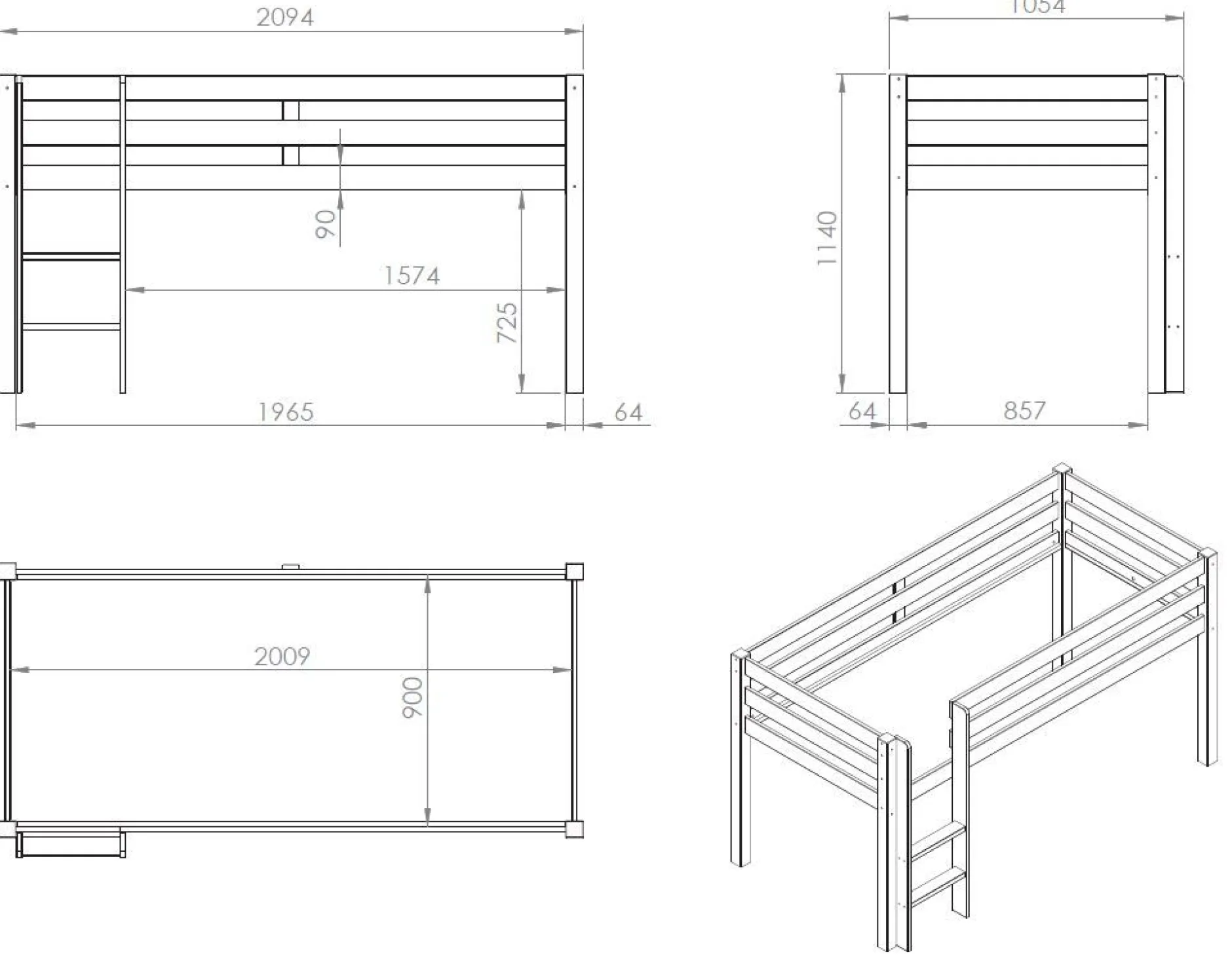 Halbhochbett Charlotte mit Schlafzelt Feuerwehrfahrzeug - weiß