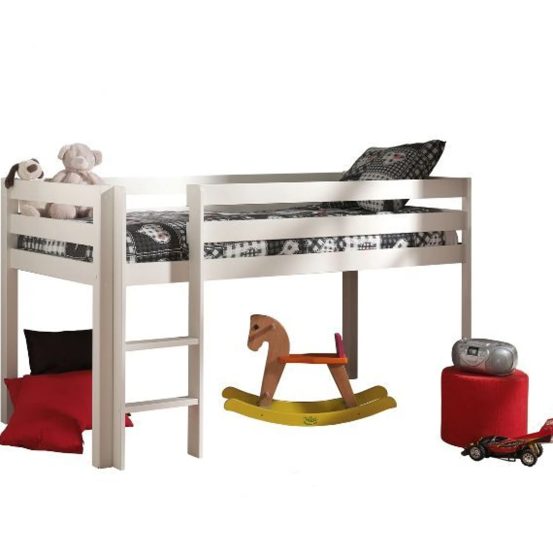 Halbhochbett Charlotte weiß mit Spielzelt Zirkus