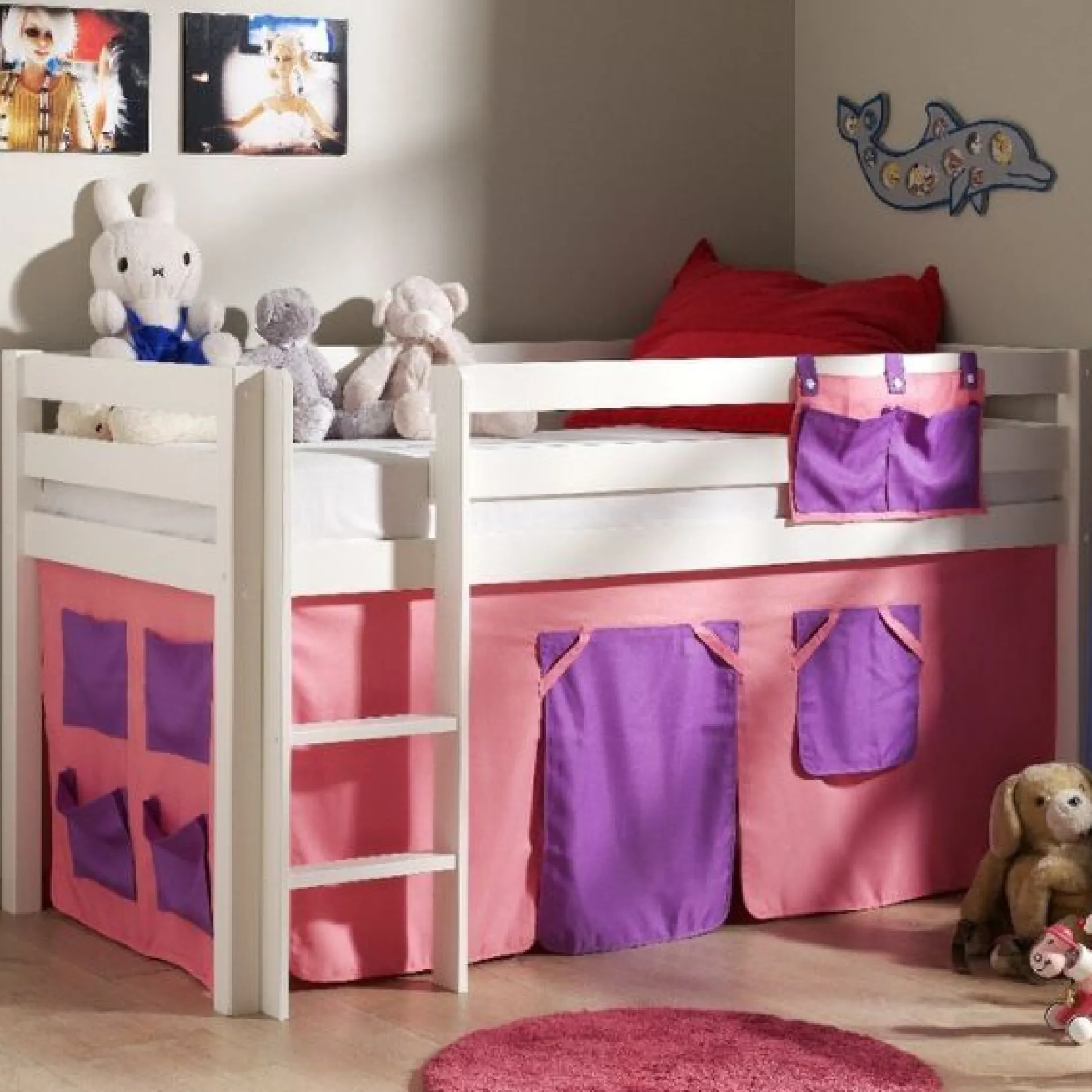 Halbhochbett Charlotte weiß mit Spielzelt Bella