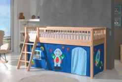 Halbhochbett Forrest mit Schlafzelt Astro - Buchenholz