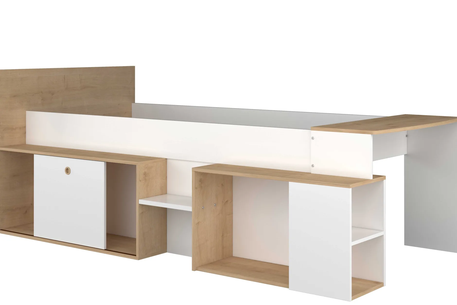 Halbhochbett Gaby mit Schreibtisch - 118x239x96 cm - Weiß/Eiche