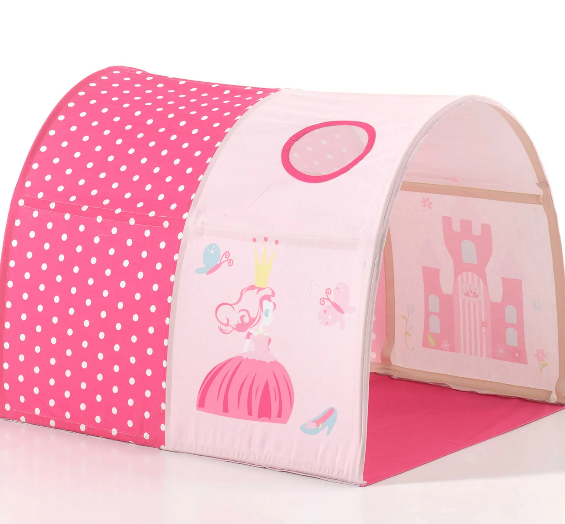 Halbhochbett mit Rutsche Astrid mit Schlafzelt, Tunnel und Stautaschen Princess II - weiß