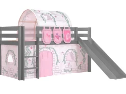 Halbhochbett mit Rutsche Astrid mit Schlafzelt, Tunnel und Stautaschen Birdy - grau