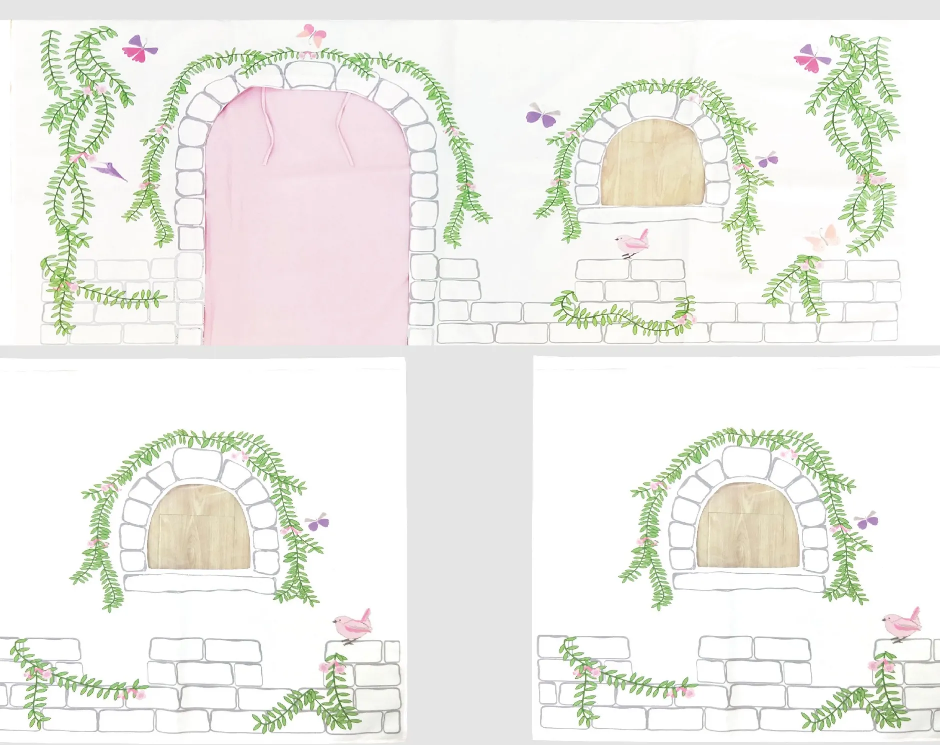 Halbhochbett mit Rutsche Astrid mit Schlafzelt, Tunnel und Stautaschen Birdy - grau