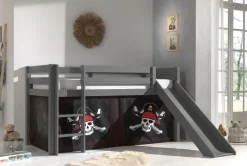 Halbhochbett mit Rutsche Astrid mit Schlafzelt Caribbean Pirates - grau