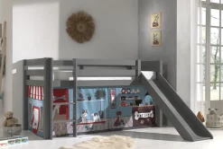 Halbhochbett mit Rutsche Astrid mit Schlafzelt Pet Shop - grau