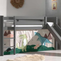 Halbhochbett mit Rutsche Astrid mit Schlafzelt Dino - grau