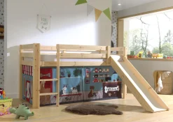 Halbhochbett mit Rutsche Astrid mit Schlafzelt Pet Shop - Kieferholz