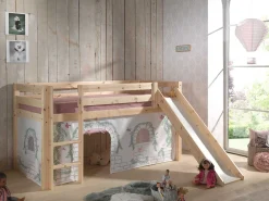 Halbhochbett mit Rutsche Astrid mit Schlafzelt Birdy - Kieferholz