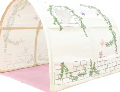 Halbhochbett mit Rutsche Astrid mit Schlafzelt, Tunnel und Aufbewahrungstaschen Birdy - Kieferholz