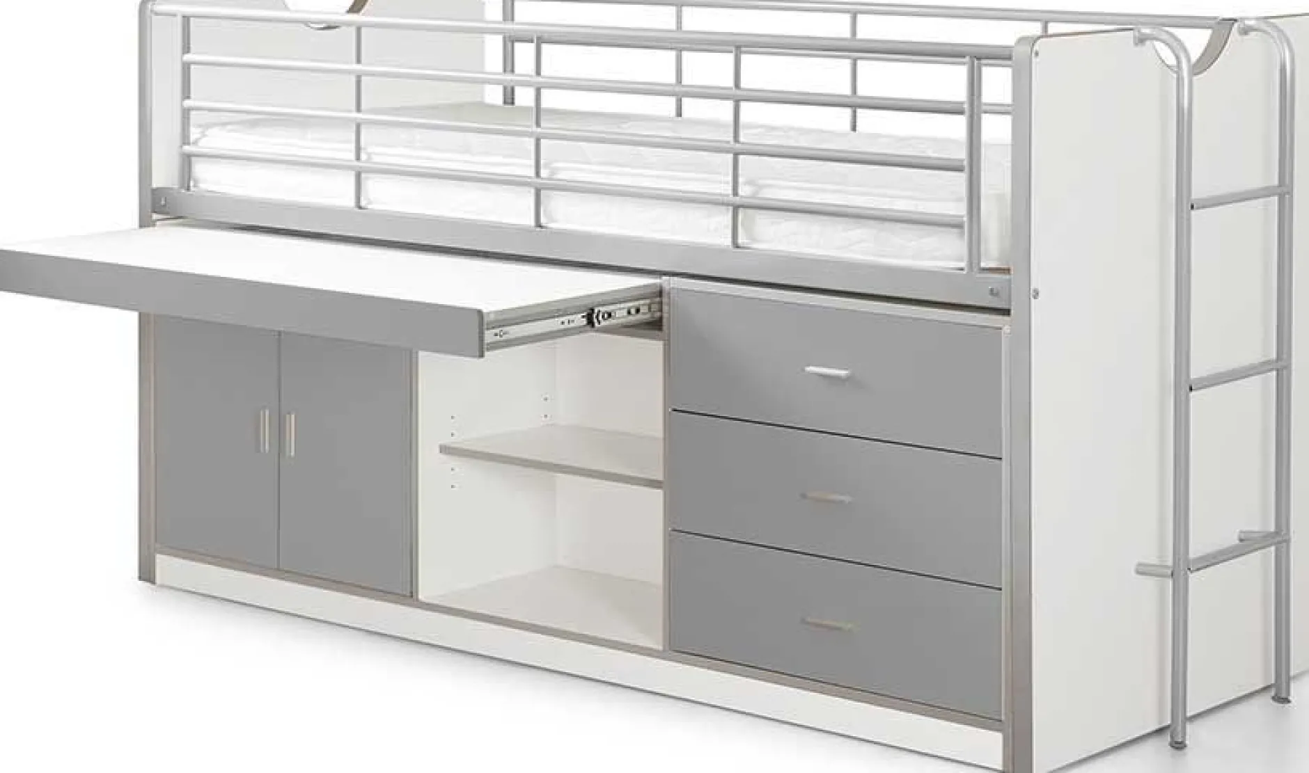 Halbhochbett mit Schreibtisch Bonny 95 - silber
