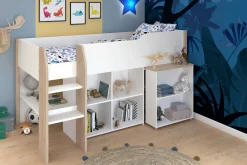 Halbhochbett mit Schreibtisch Moscon 90x200 - weiß/Eiche