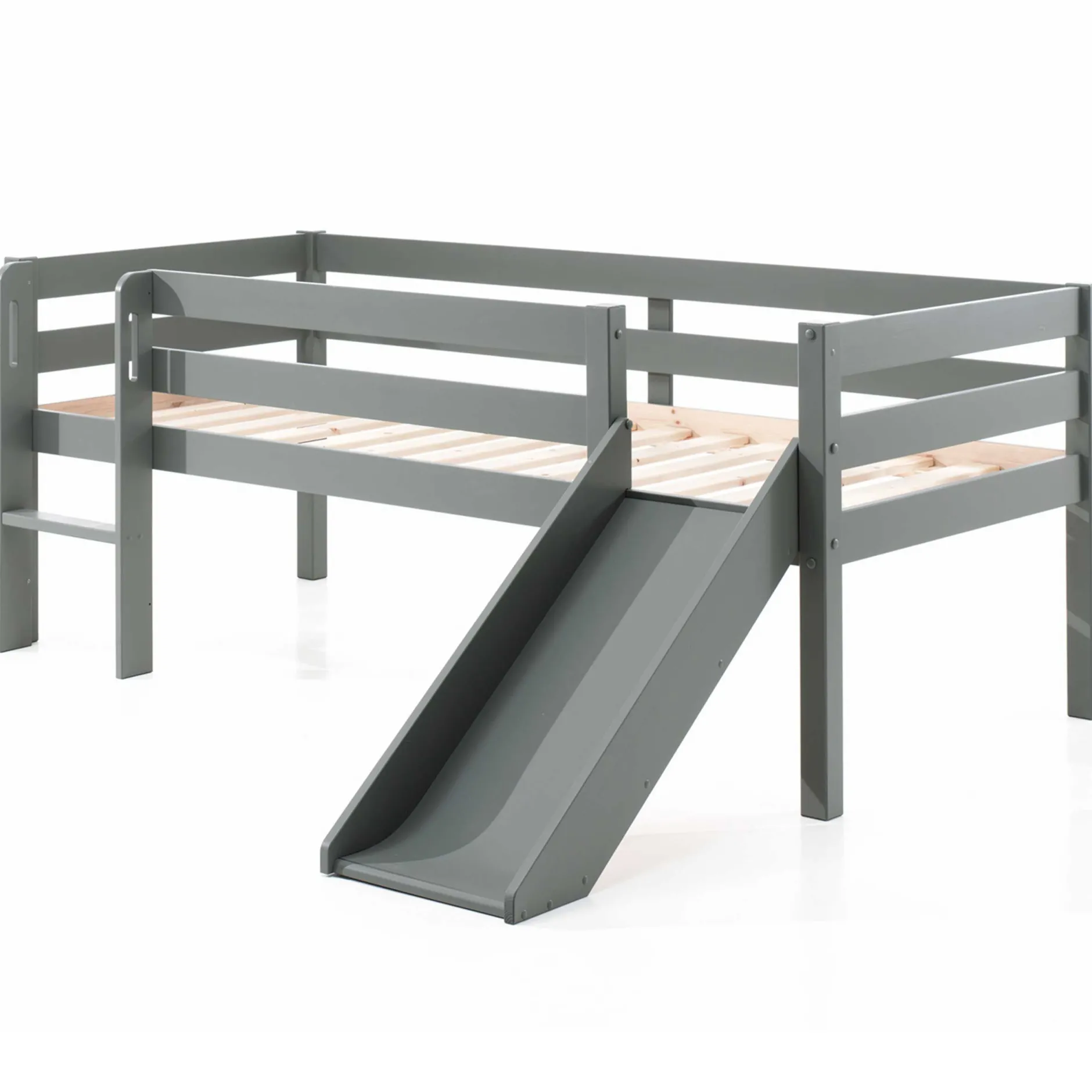 Halbhochbett Pip mit Rutsche 90 x 200 Kiefernholz - grau