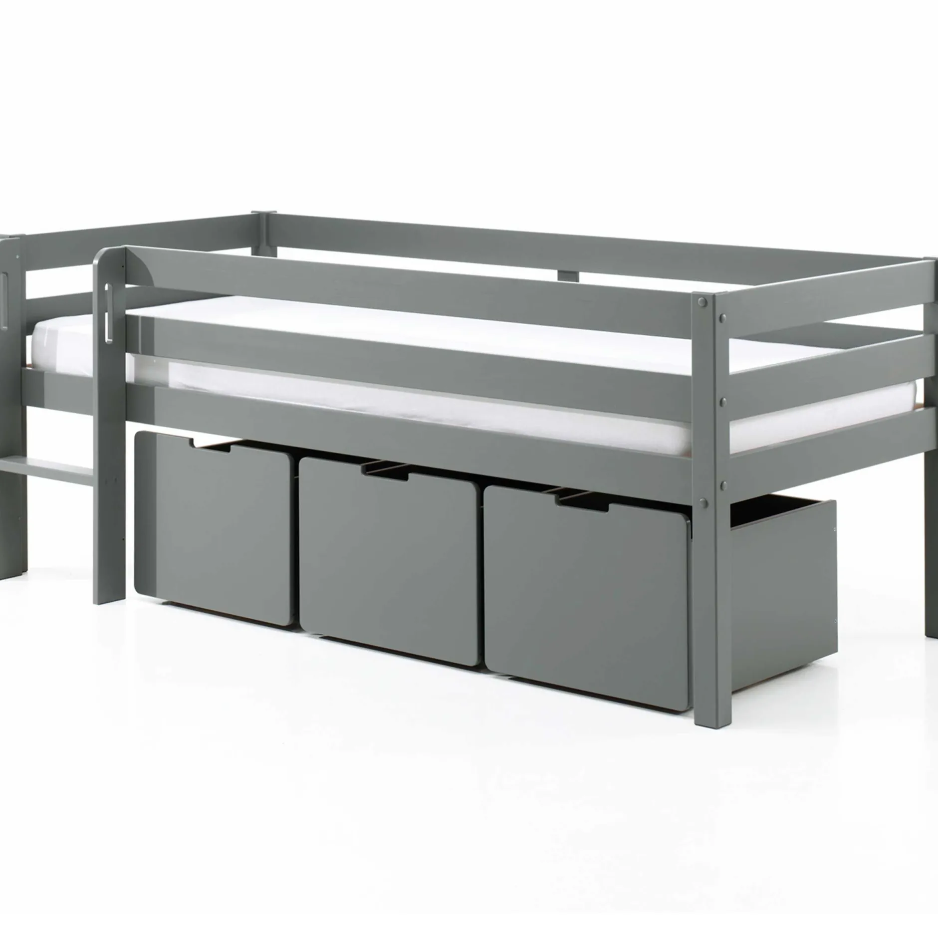 Halbhochbett Pip mit 3 Schubladen 90 x 200cm Kiefer - grau