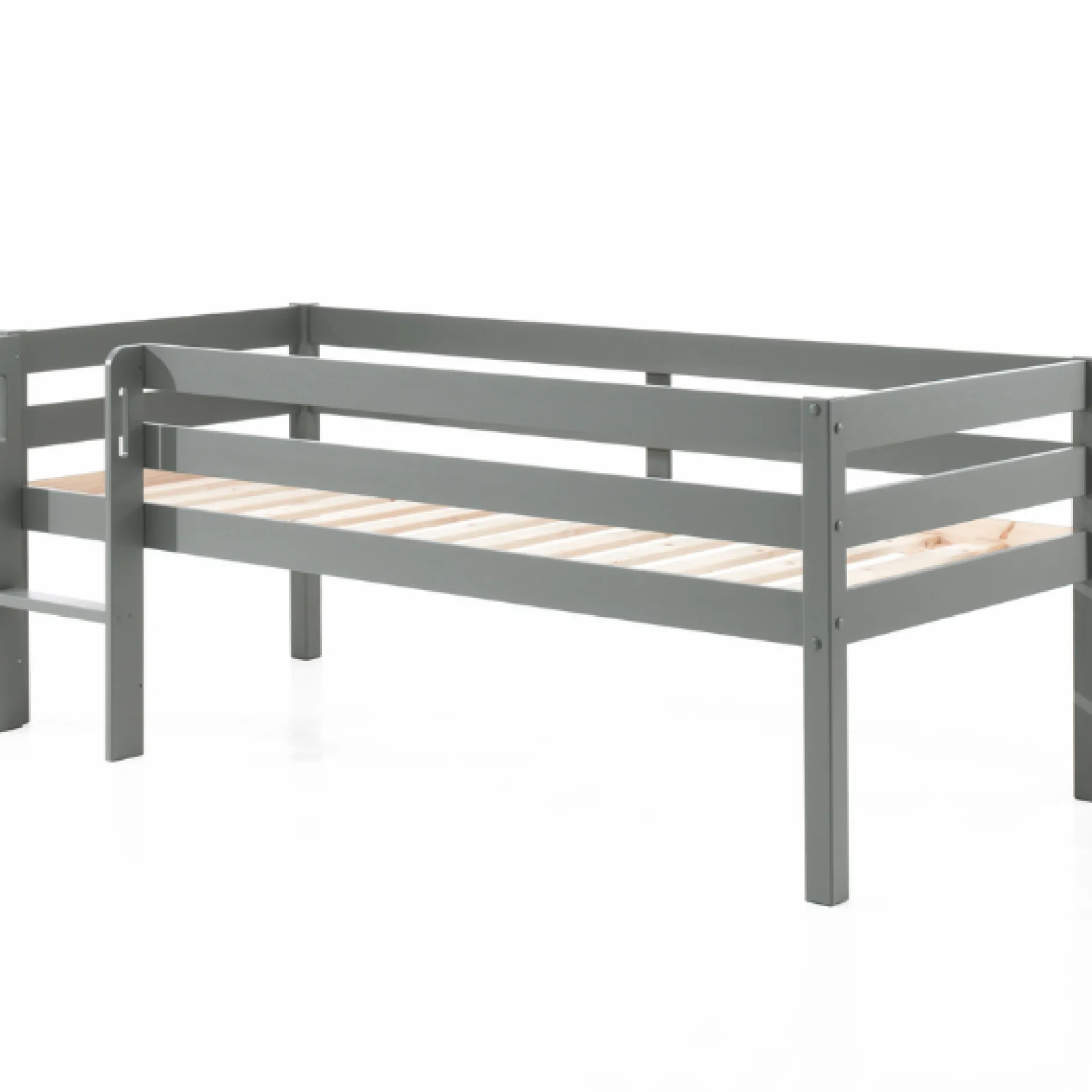 Halbhochbett Pip 90x200 cm mit 3 Schubladen und 1 Wandregal-grau