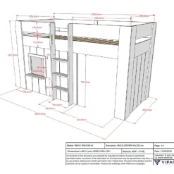 Halbhochbett Reno mit Spielhaus und Vorhängen - 206x128x120 cm - Weiß