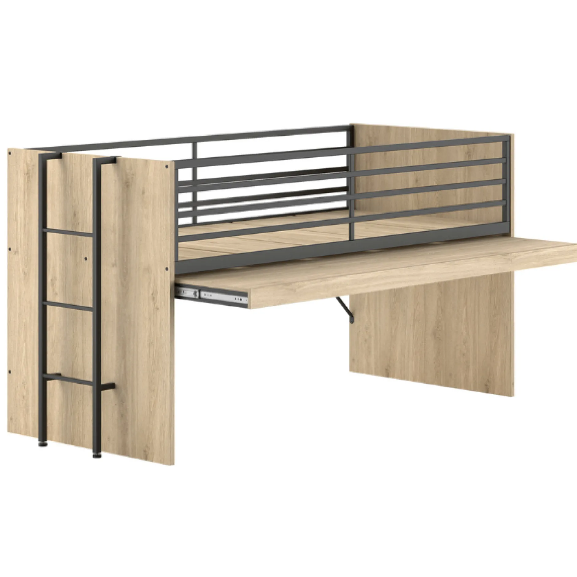 Halbhochbett Sammie 90x200cm - mit Schreibtisch und Kommode - Eiche Dekor