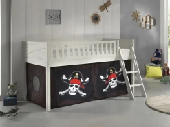 Halbhochbett Scottie 90x200 cm mit Piratenspielvorhang-weiß