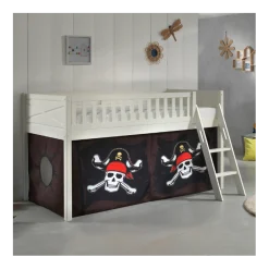Halbhochbett Scottie 90x200 cm mit Piratenspielvorhang-weiß