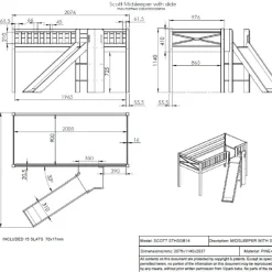 Halbhochbett Scottie 90x200 cm mit Prinzessinnenspielvorhang und Betttunnel-weiß