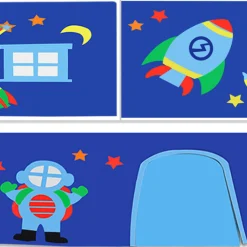 Halbhochbett Scottie 90x200 cm mit Rutsche und Astronautenspielvorhang-weiß