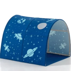Halbhochbett Scottie 90x200 cm mit Astronautenspielvorhang und Betttunnel-weiß