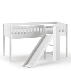 Halbhochbett Scottie 90x200 cm mit Rutsche, Astronautenspielvorhang und Betttunnel-weiß