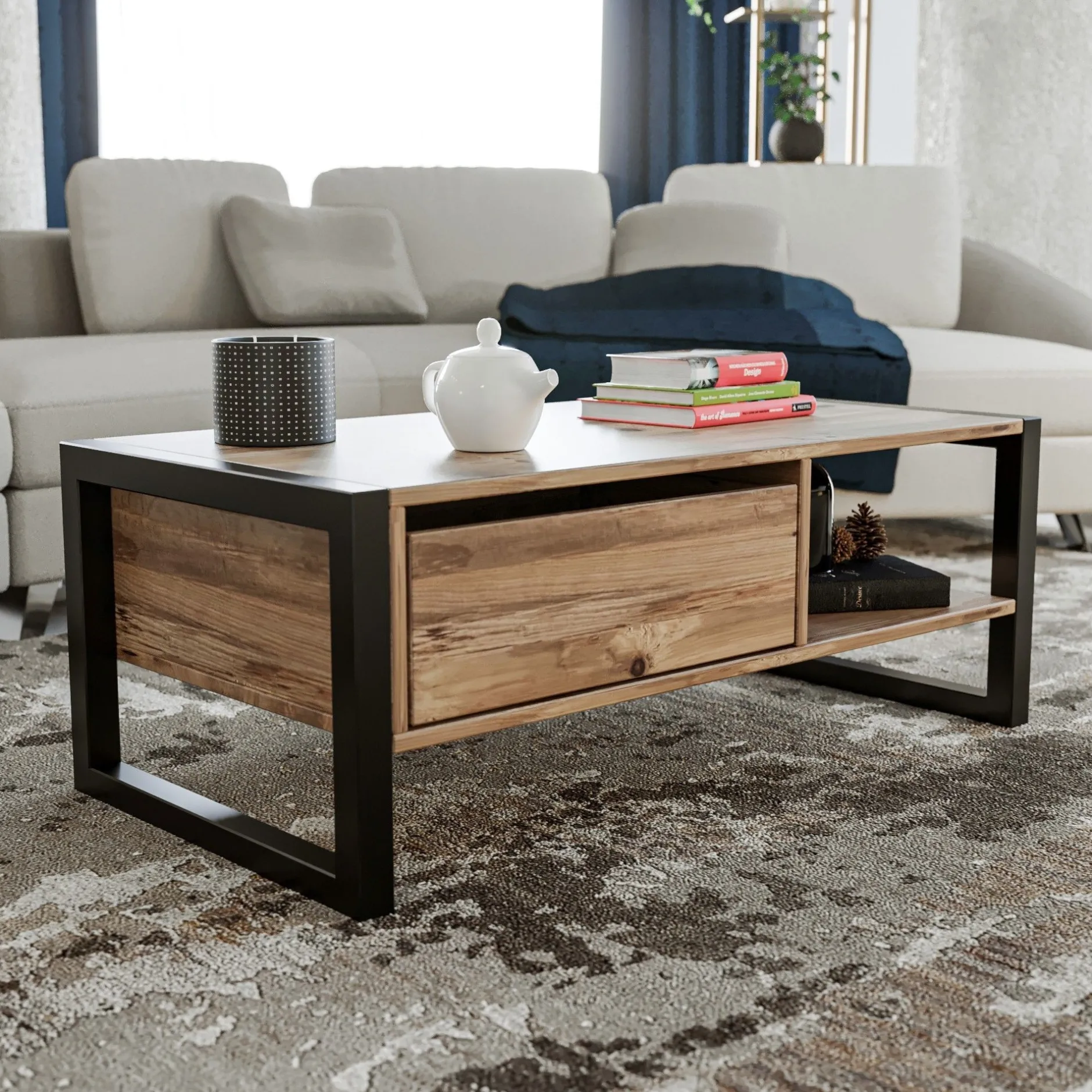 Haldizen Couchtisch | 100 % MELAMIN | Atlantische Kiefer, Schwarz