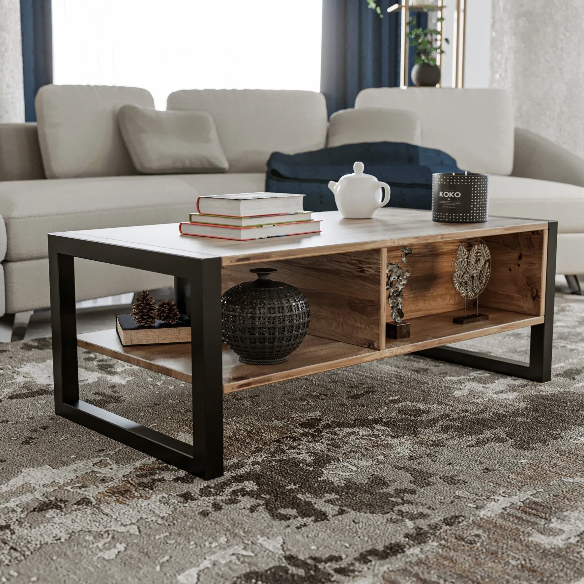 Haldizen Couchtisch | 100 % MELAMIN | Atlantische Kiefer, Schwarz