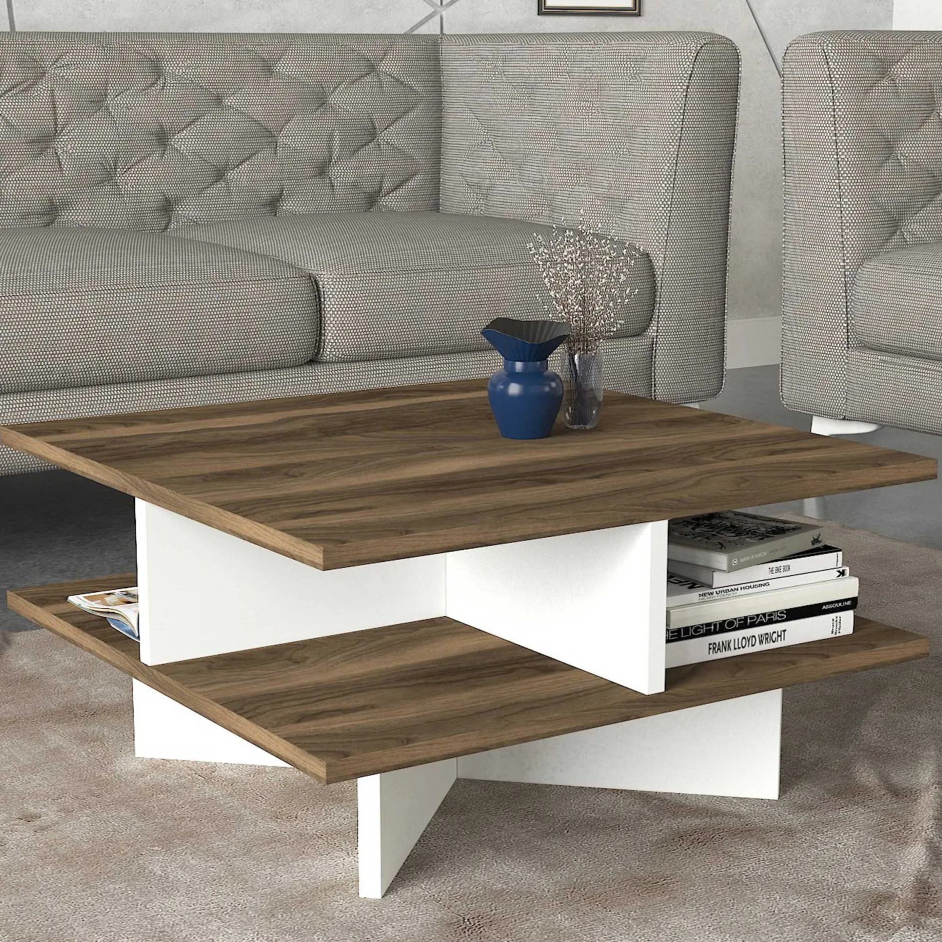 Hamton Couchtisch | 100 % MELAMIN | Walnuss, Weiß