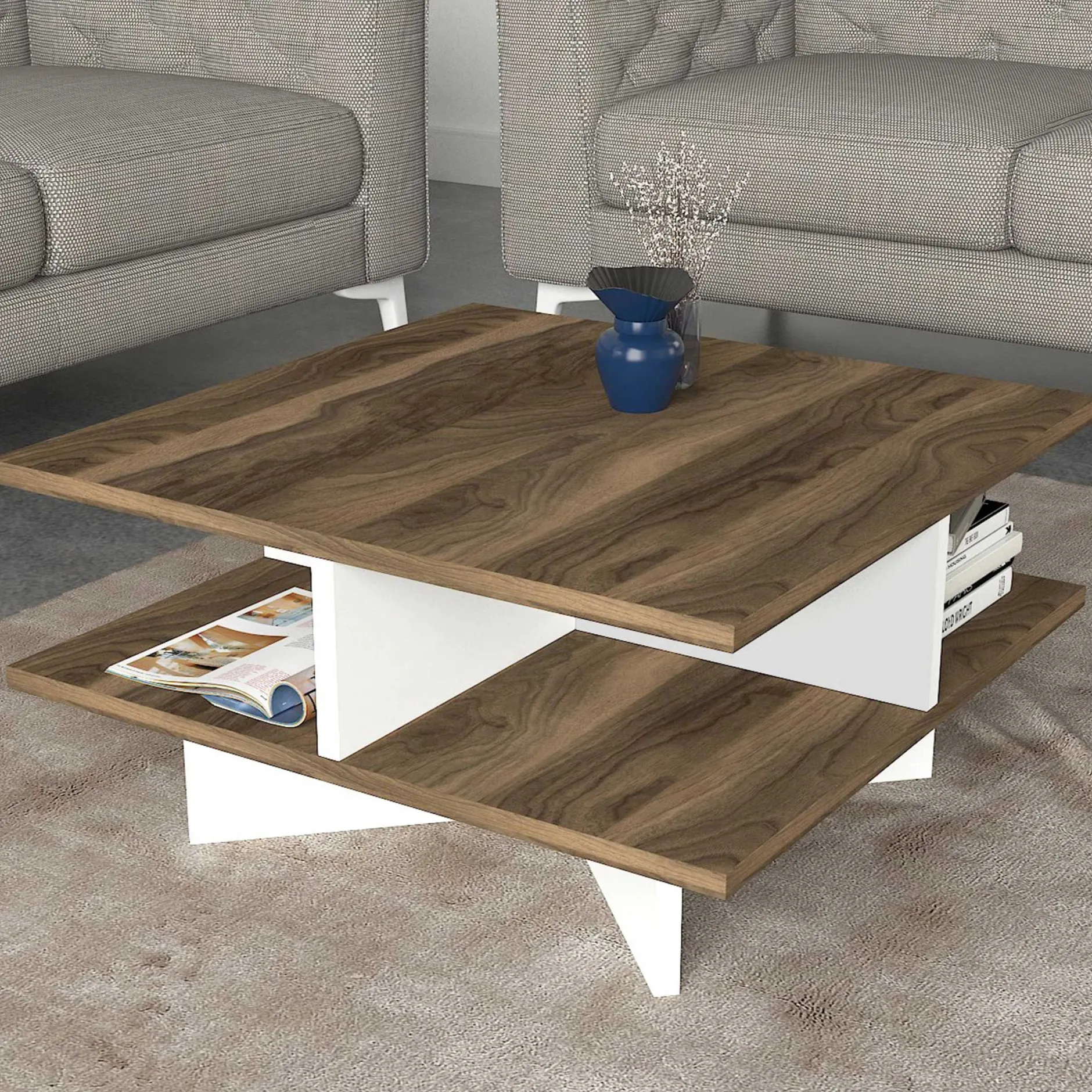 Hamton Couchtisch | 100 % MELAMIN | Walnuss, Weiß