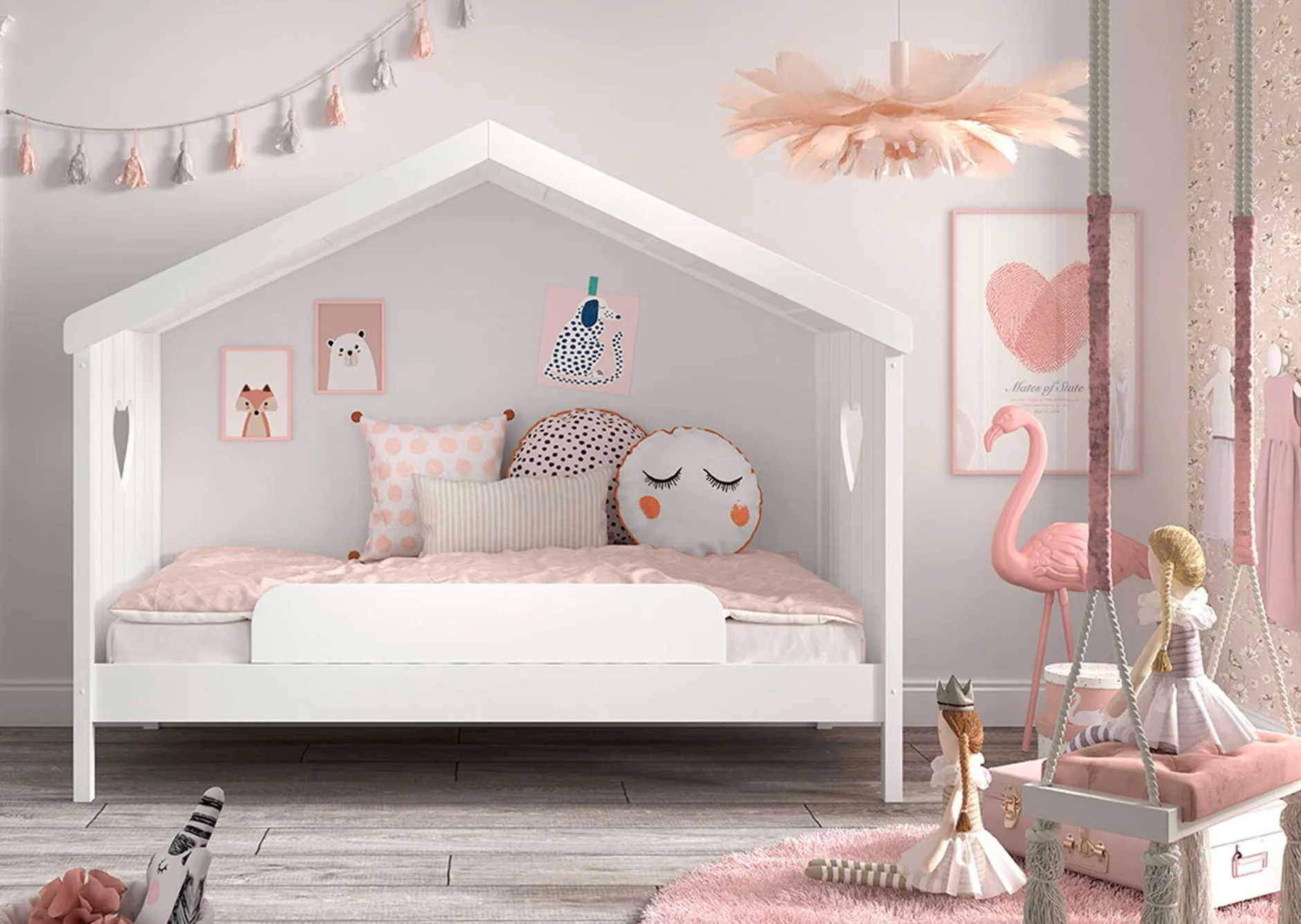 Hausbett Amori 90x200 cm mit Rausfallschutz - weiß