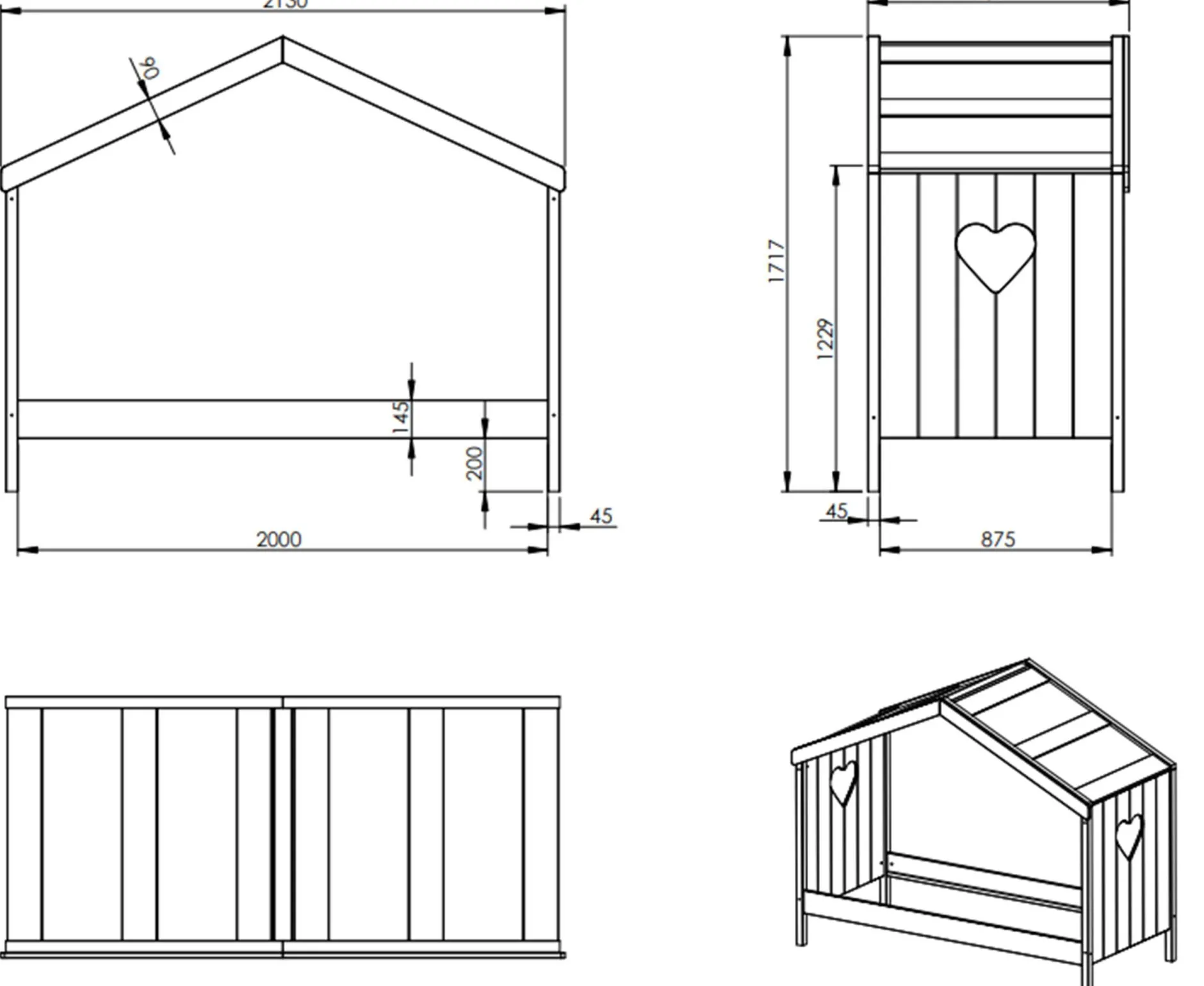 Hausbett Amori 90x200 cm - weiß