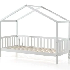 Hausbett Dallas 2 90x200 mit Bettkasten und Voile mit Schmetterlingsmuster - weiß/rosa