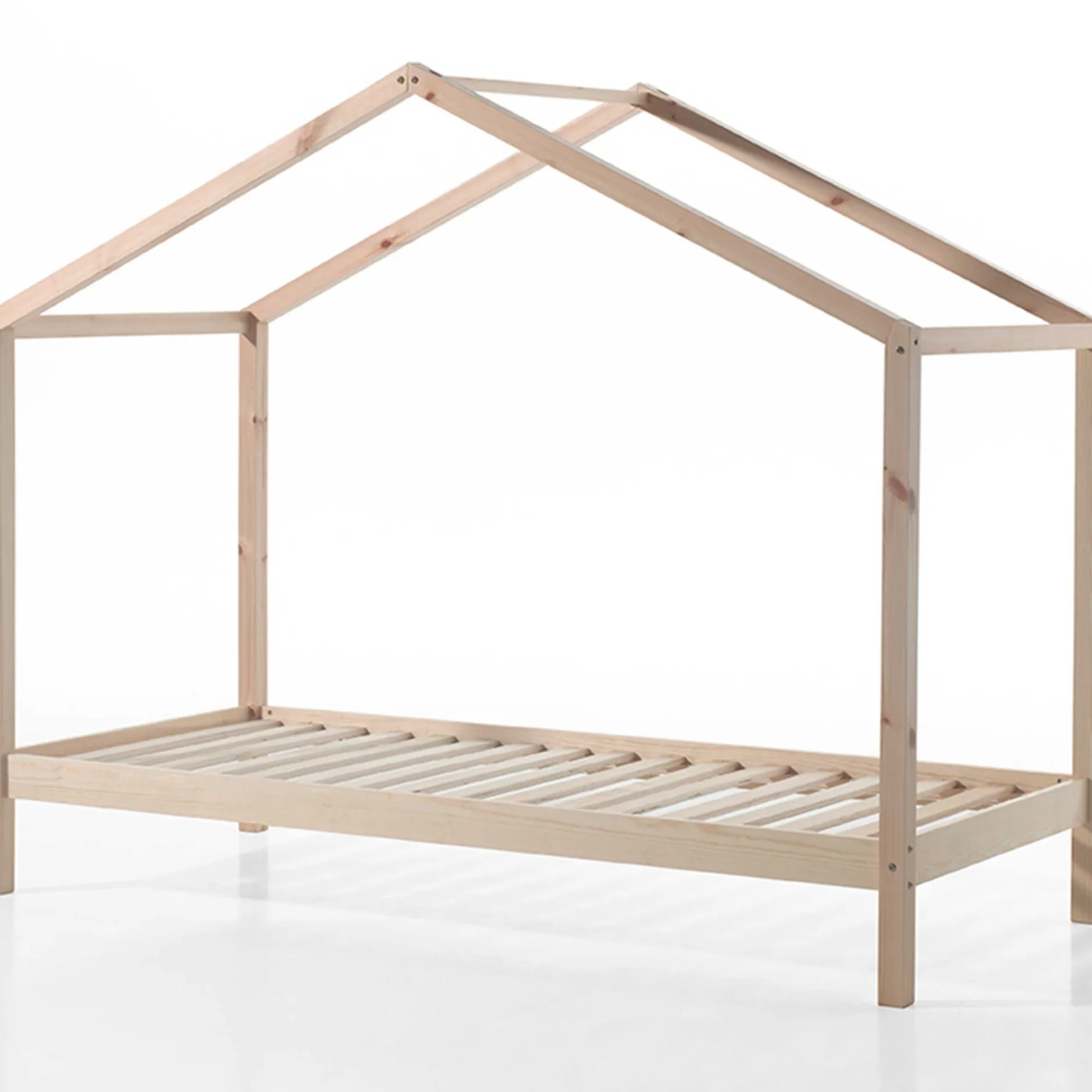 Hausbett Dallas 3 90x200 mit Bettkasten und Voile mit Schmetterlingsmuster - kieferholz/rosa